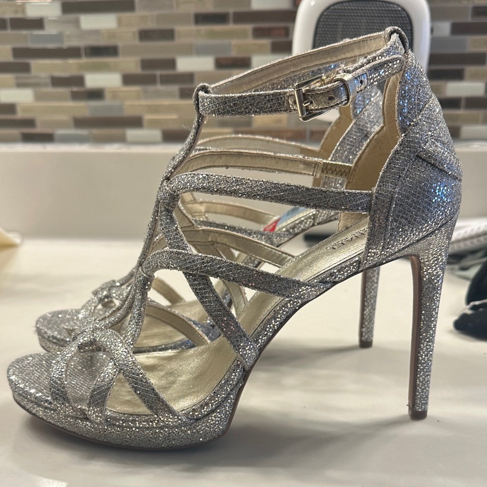 MICHAEL Michael Kors Sparkling Silver Strappy Heels - Picture 4 of 14